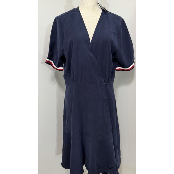 NEW Tommy Hilfiger Blue White & Red Short-Sleeve Sailor Surplice Dress Size XL - Picture 2 of 4